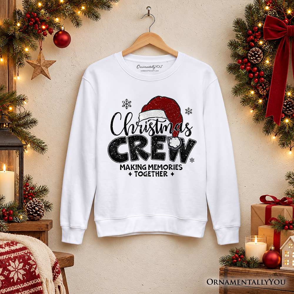 Christmas Crew Sweatshirt, Glitter Santa Hat Sweater for Making Memories