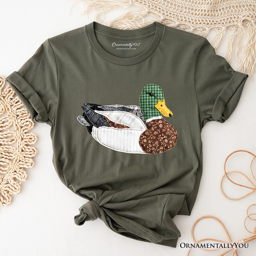Mallard Duck Printed Faux Patchwork T-Shirt, Hunting Outdoors Tee