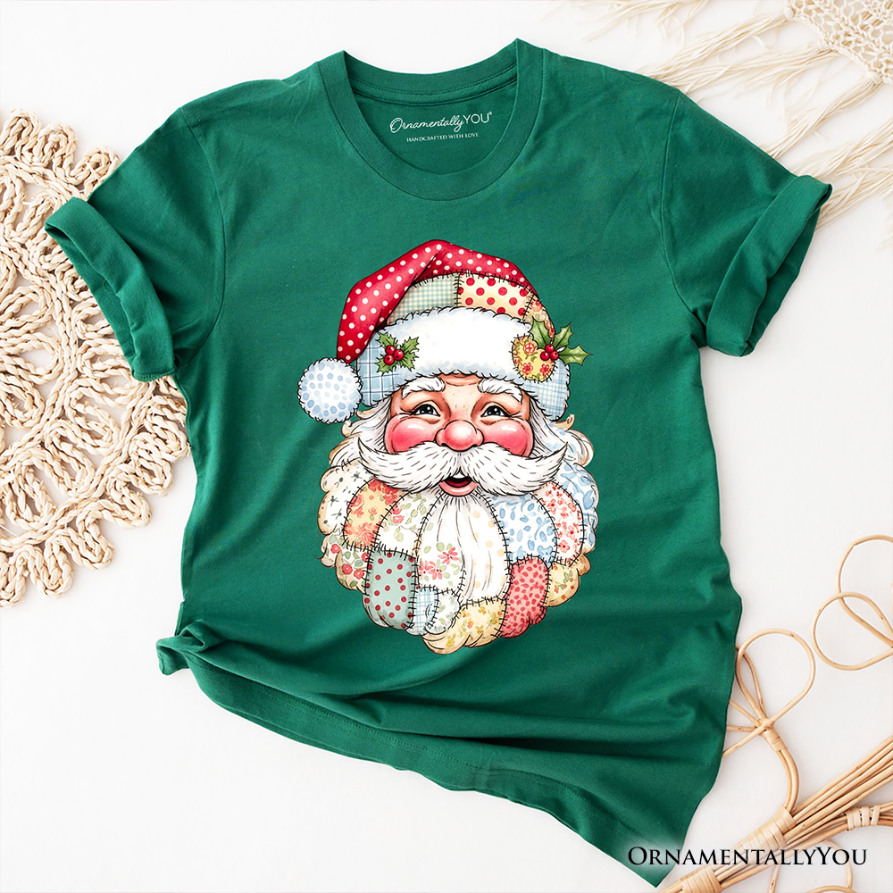 Patchwork Santa Claus T-Shirt, Retro Christmas Holiday Tee