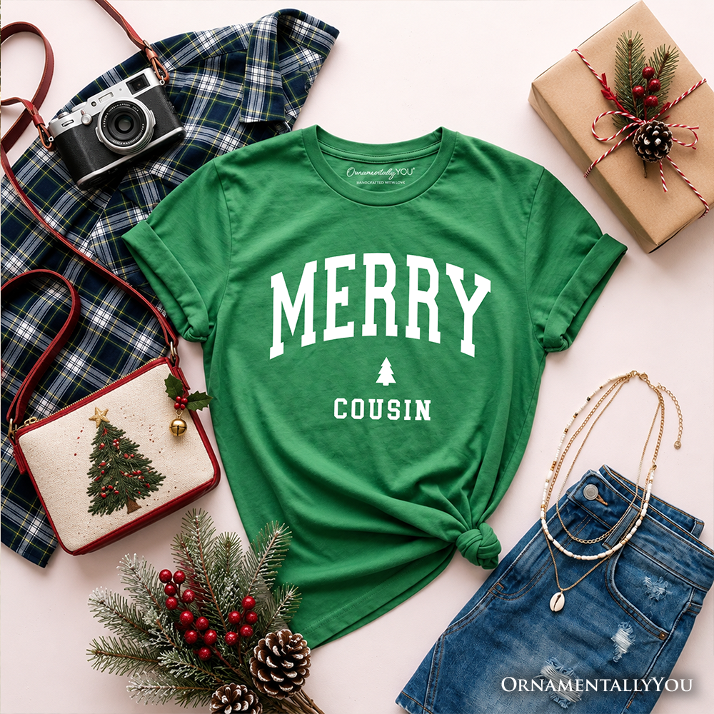 Kids Merry Cousin Retro Christmas T-Shirt, Matching Family Holiday Youth Tee