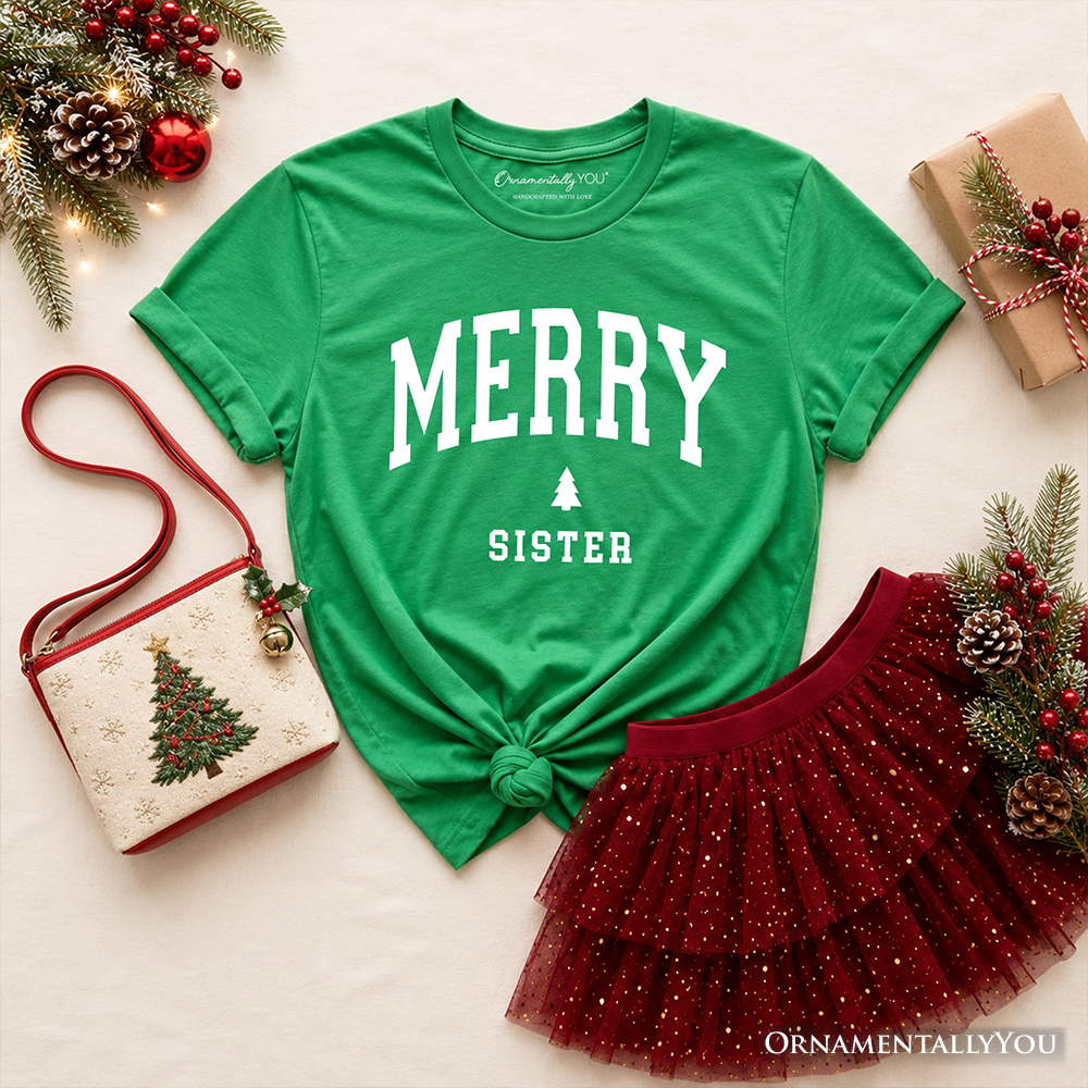 Kids Merry Sister Retro Christmas T-Shirt, Matching Family Holiday Youth Tee