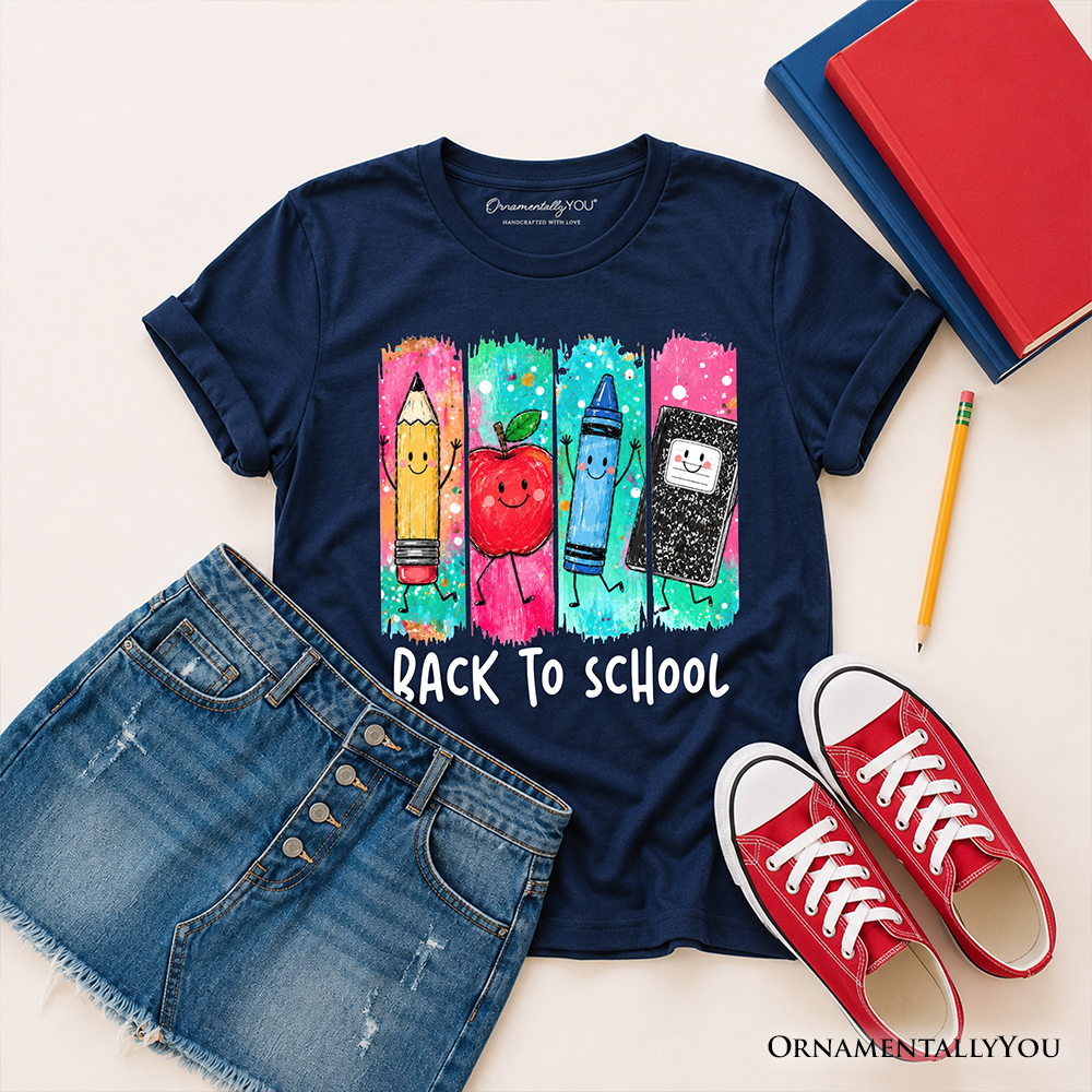 Kids Brushstroke Back to School T-Shirt, Apple Pencil Notebook Youth Tee for Student