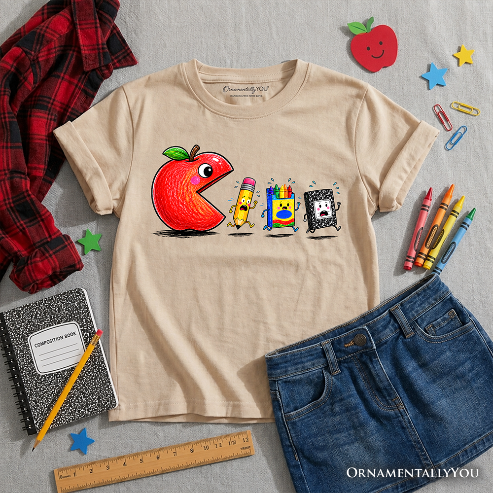 Kids Funny Apple 1st Day of School T-Shirt, Youth Tee for Student