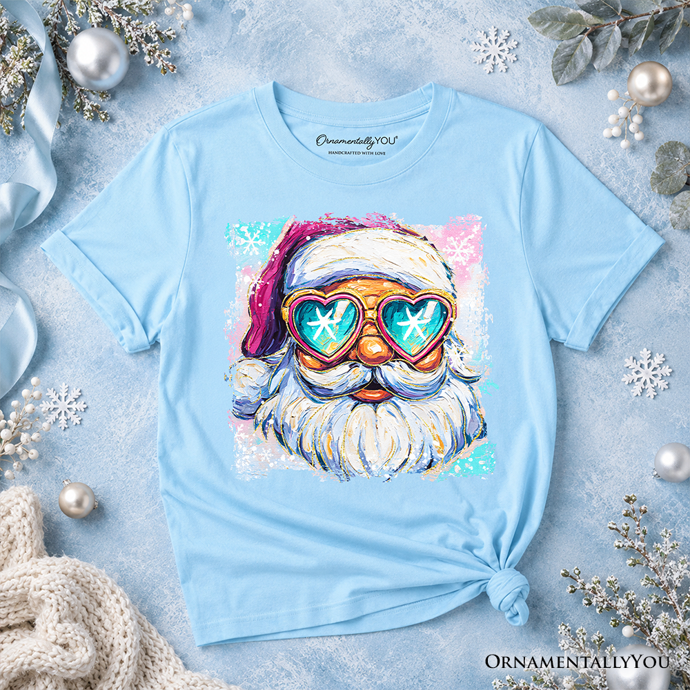 Kids Merry Christmas Santa Sunglasses Christmas T-Shirt, Funky Retro Holiday Youth Tee