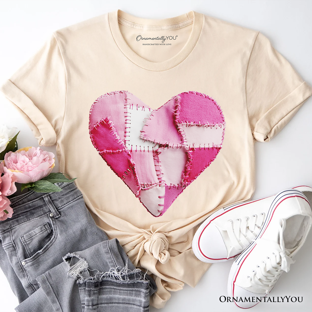 Patchwork Pink Heart Valentine T-Shirt, Love Retro Coquette Tee