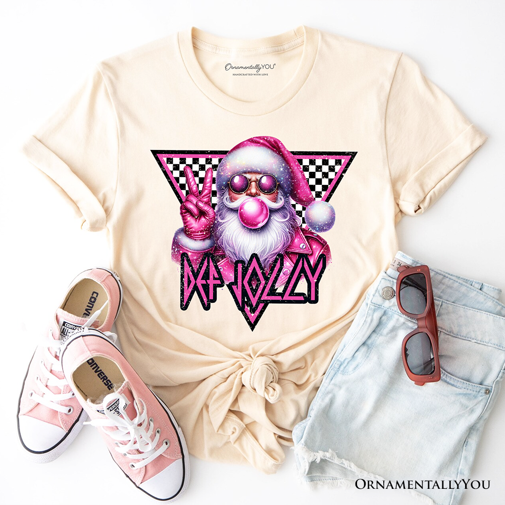 Pink Santa Blowing Bubblegum T‑Shirt, Def Jolly Coquette Retro Christmas Tee