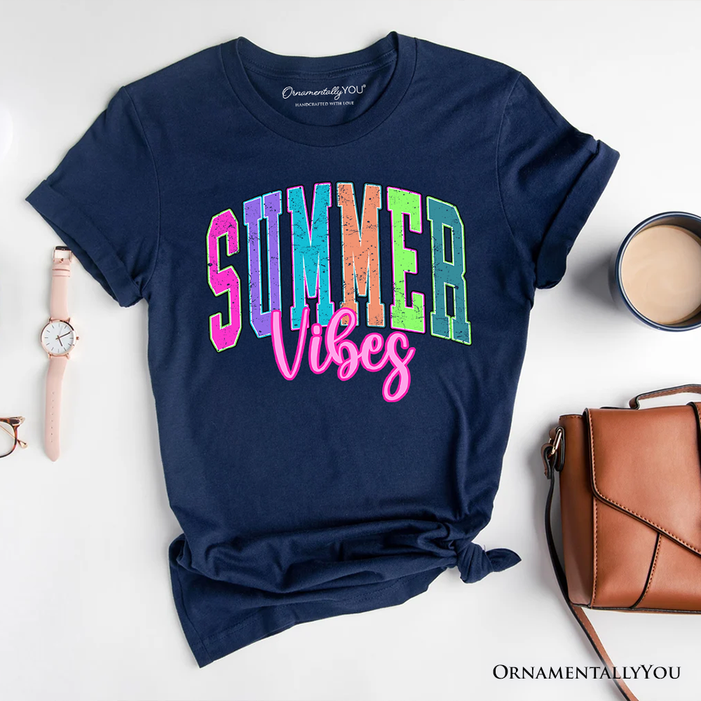 Summer Vibes Neon Varsity T-Shirt, Retro Beach Tee
