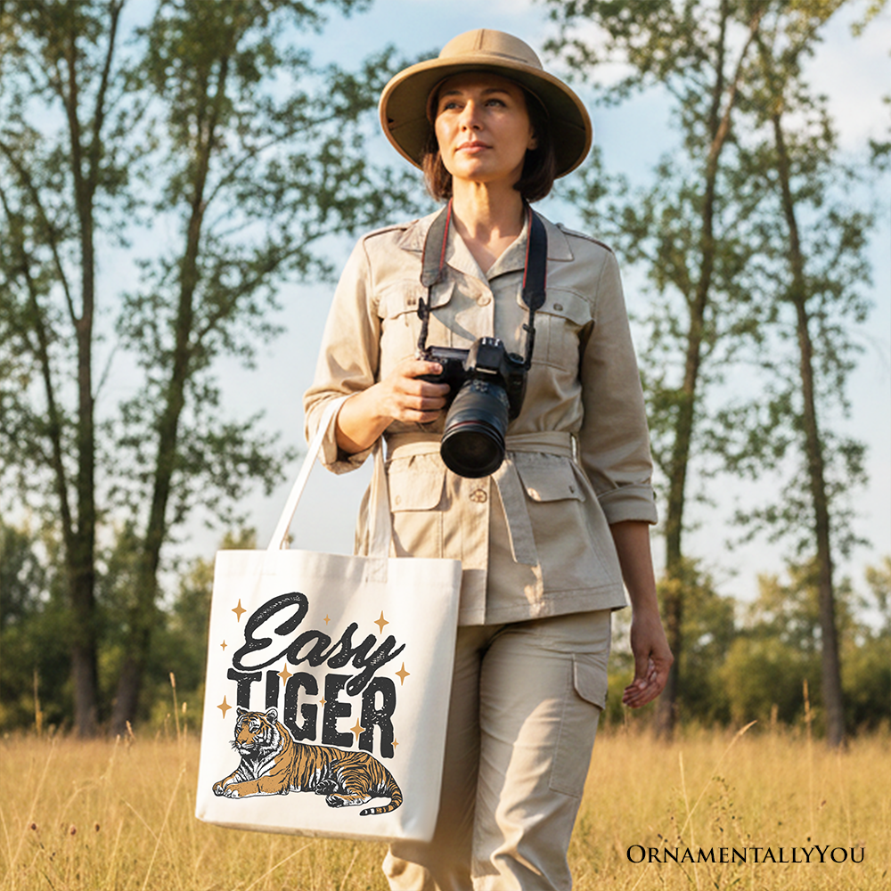 Tiger Retro Grunge Canvas Tote Bag, Vintage Gift Shopper With Wild Animal