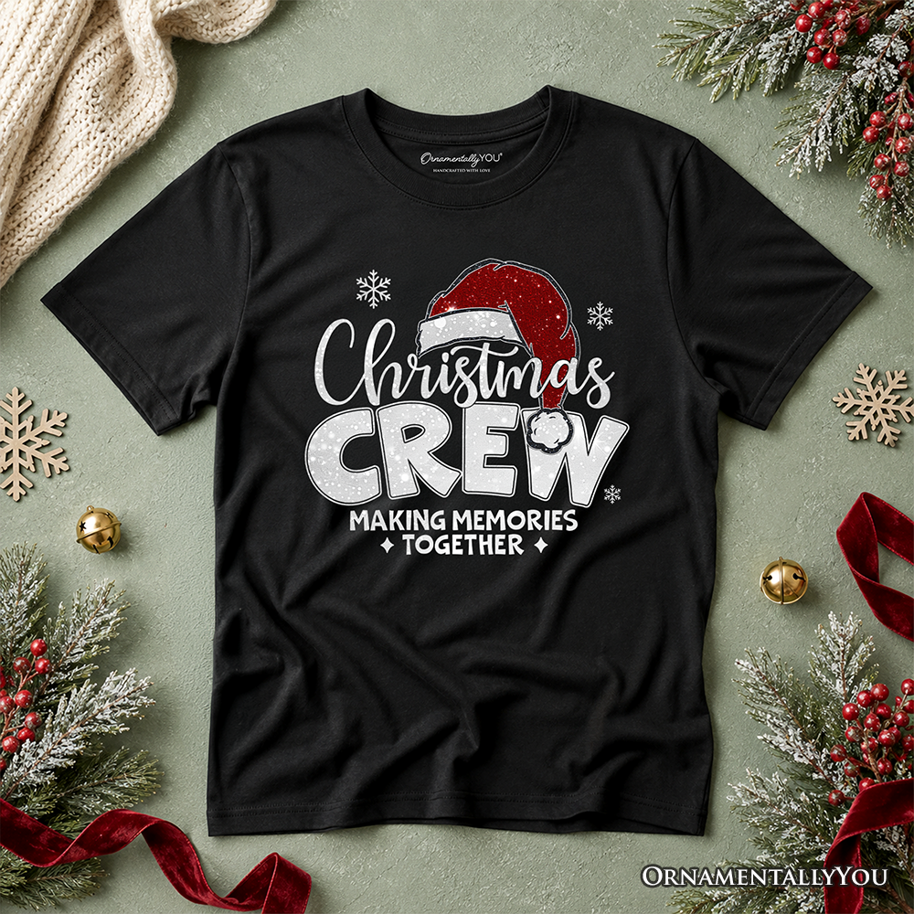 Kids Christmas Crew T-Shirt, Glitter Santa Hat Youth Tee for Making Memories