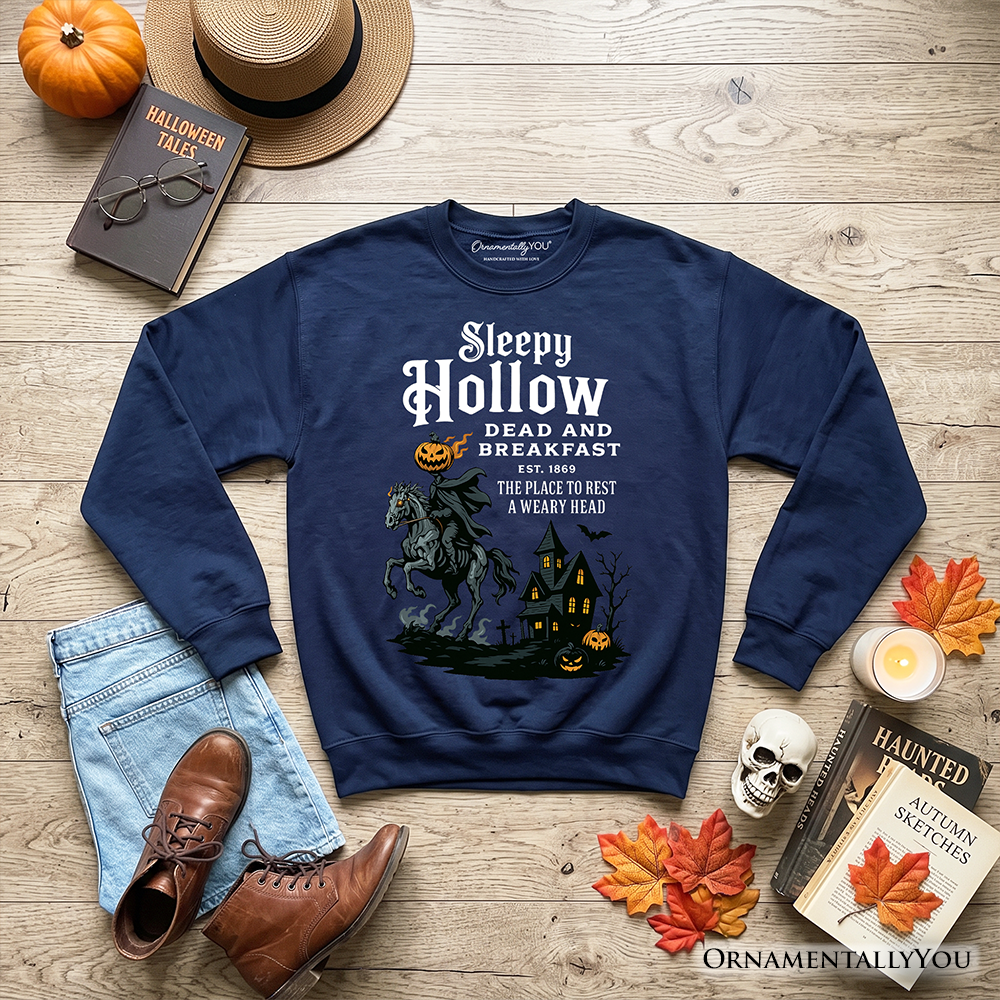 Headless Horseman Sleepy Hollow Halloween Dark Sweatshirt, Dead and Breakfast Retro Sweater