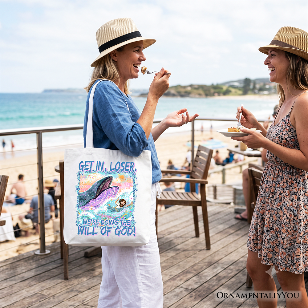 Jonah And The Whale Tote Bag, Doing The Will Of God Funny Christian Gift Shopper