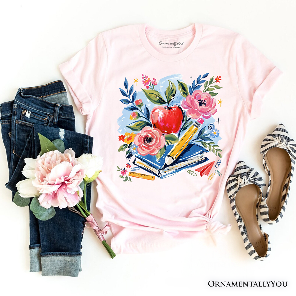 Boho Floral Teacher T-Shirt, Watercolor Back to School Tee