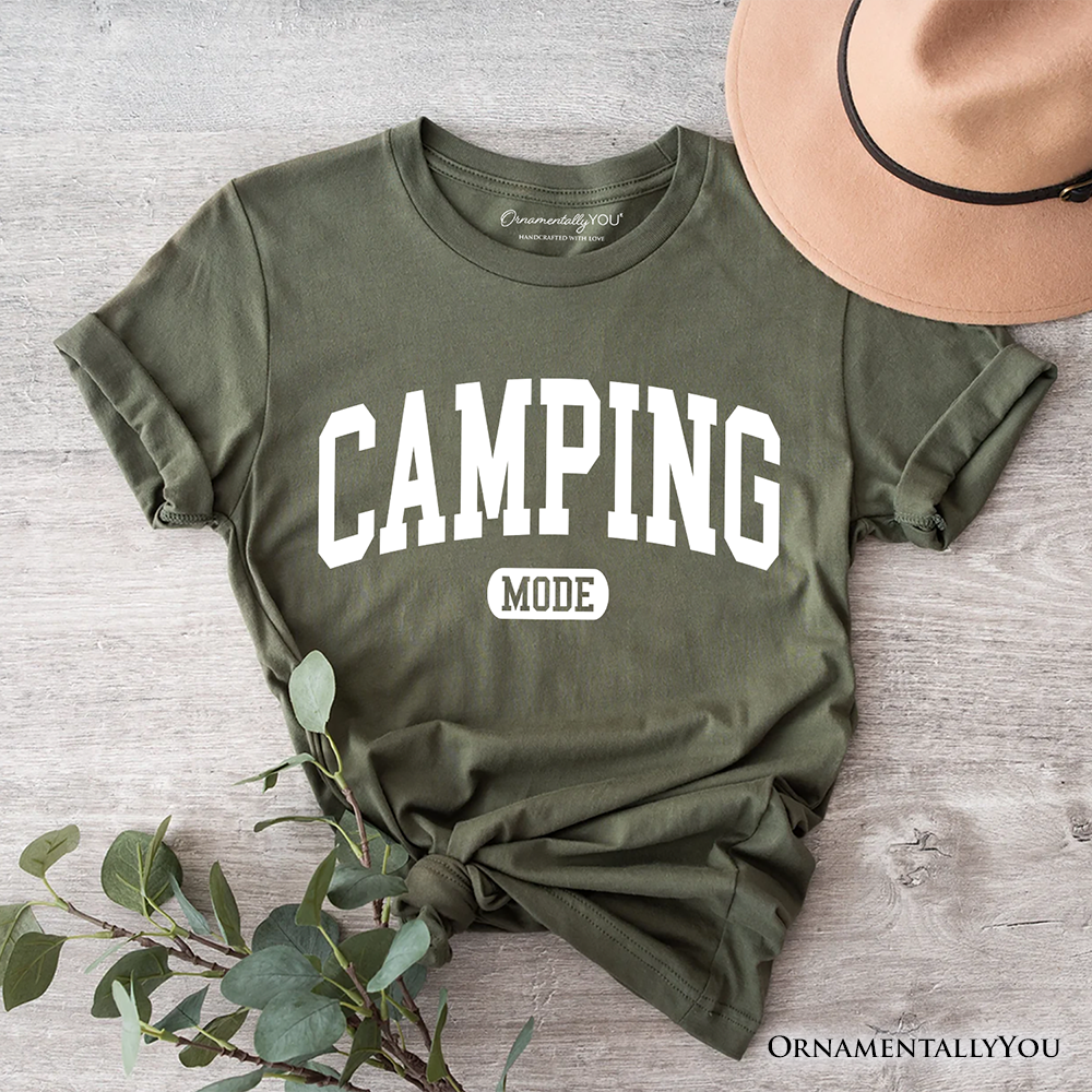 Camping Mode Varsity T-Shirt, Minimalist Outdoors Tee