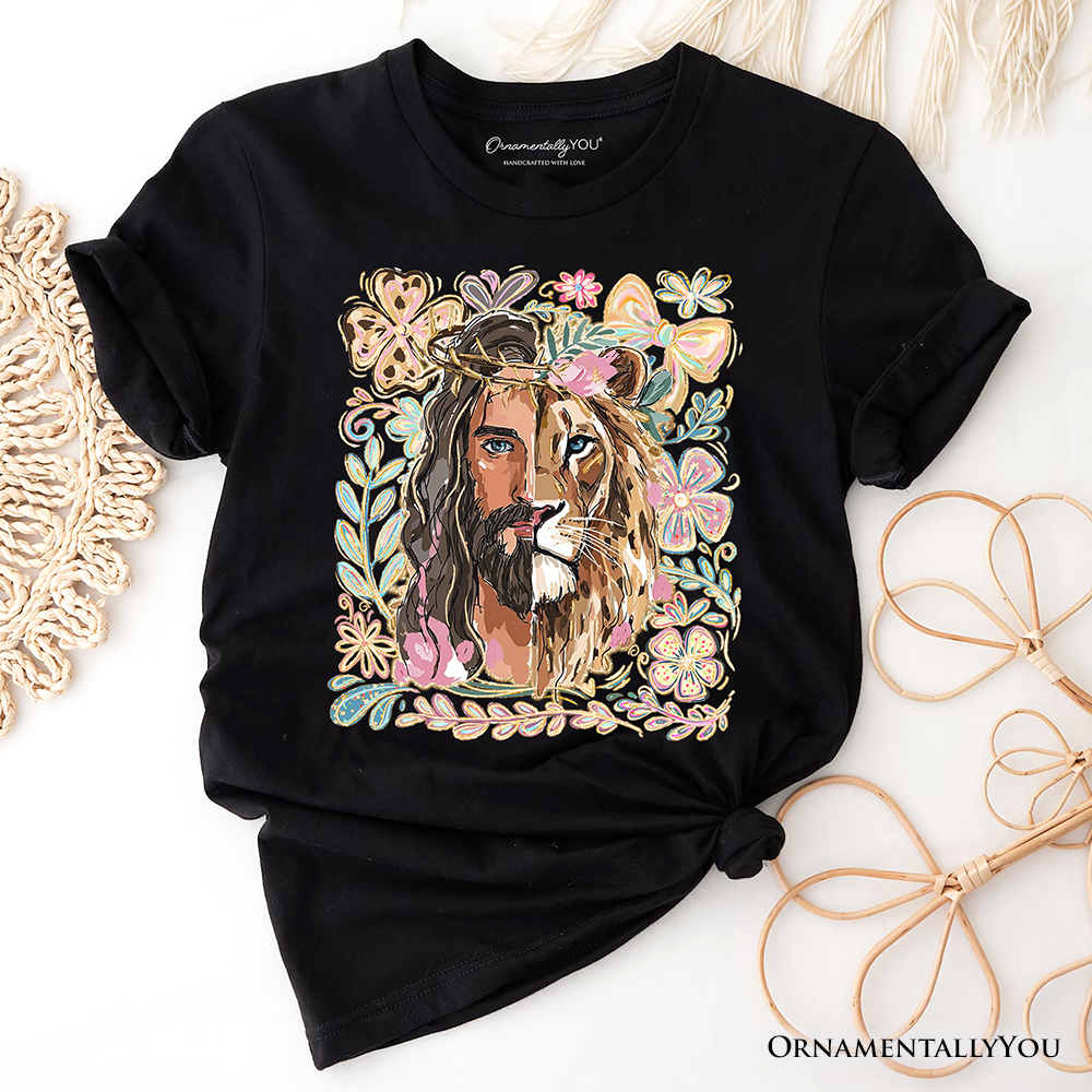 Lion of Judah Christian T-Shirt, Floral Jesus Religious Faith Tee