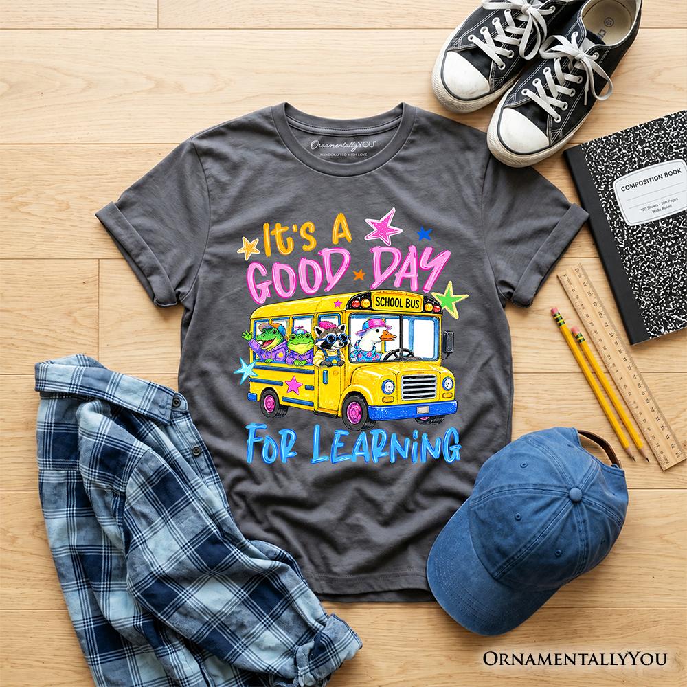 Kids School Bus Good Day for Learning T-Shirt, Funny Back to School Youth Tee