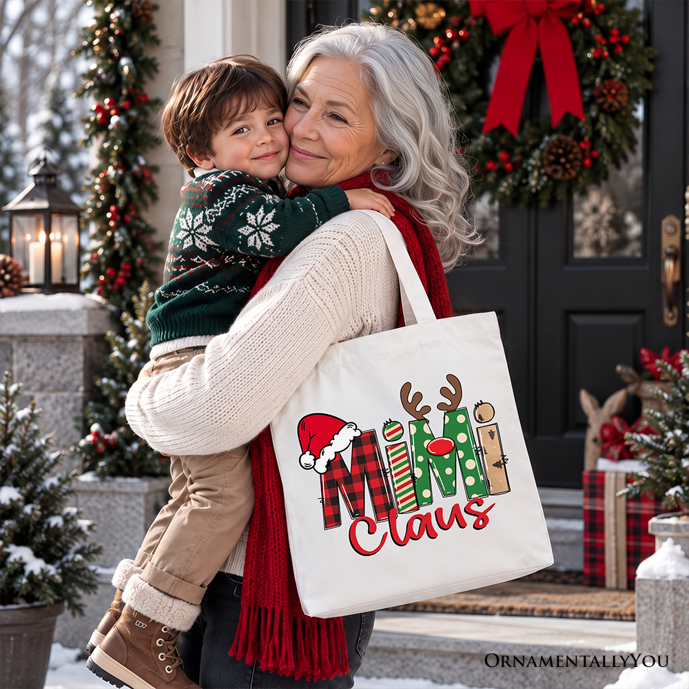 Mimi Claus Retro Christmas Tote Bag, Matching Family Holiday Gift Shopper