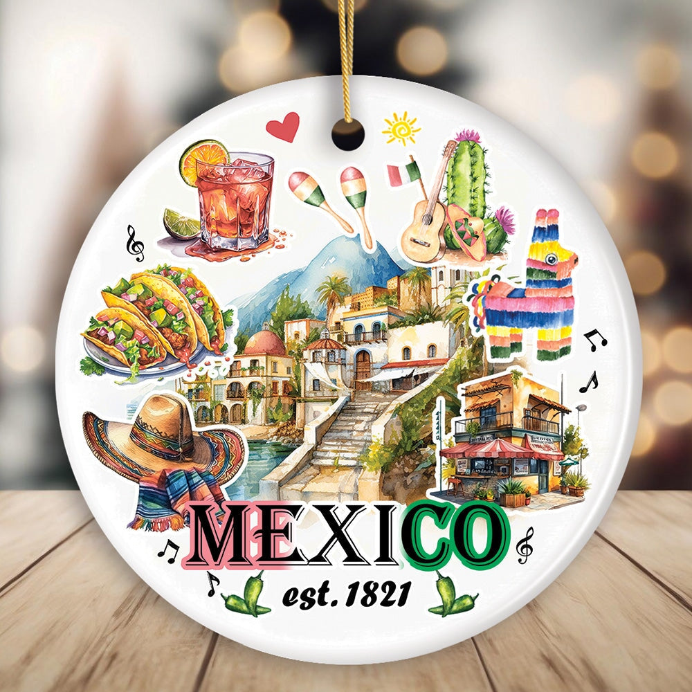 Artistic Mexico Landmarks and Natural Wonders Ornament, Mexican Cultural Heritage Christmas Gift