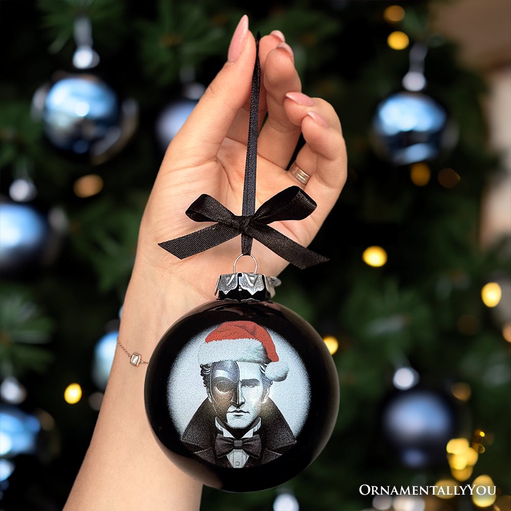 The Phantom of the Opera Christmas Spooky Portrait Glass Ornament, Black Horror Halloween Tree Decoration