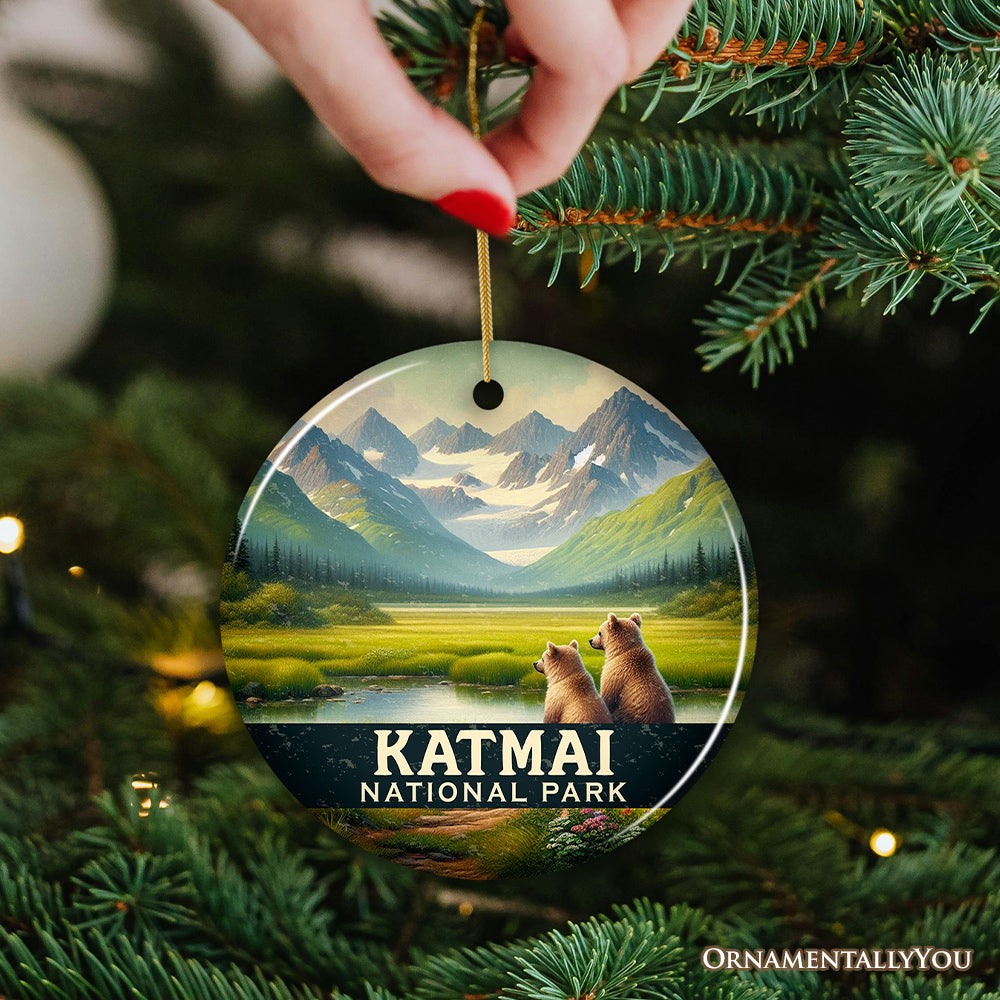 Katmai National Park Ornament, Alaska Wildlife Mountain Landscape Christmas Keepsake and Travel Souvenir