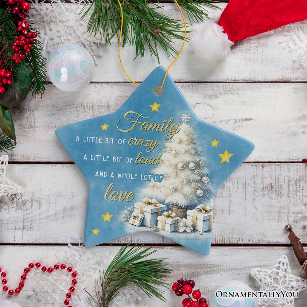 Whimsical Family Quote Ornament, Enchanting White Christmas Appreciation Gift and Tree Decor