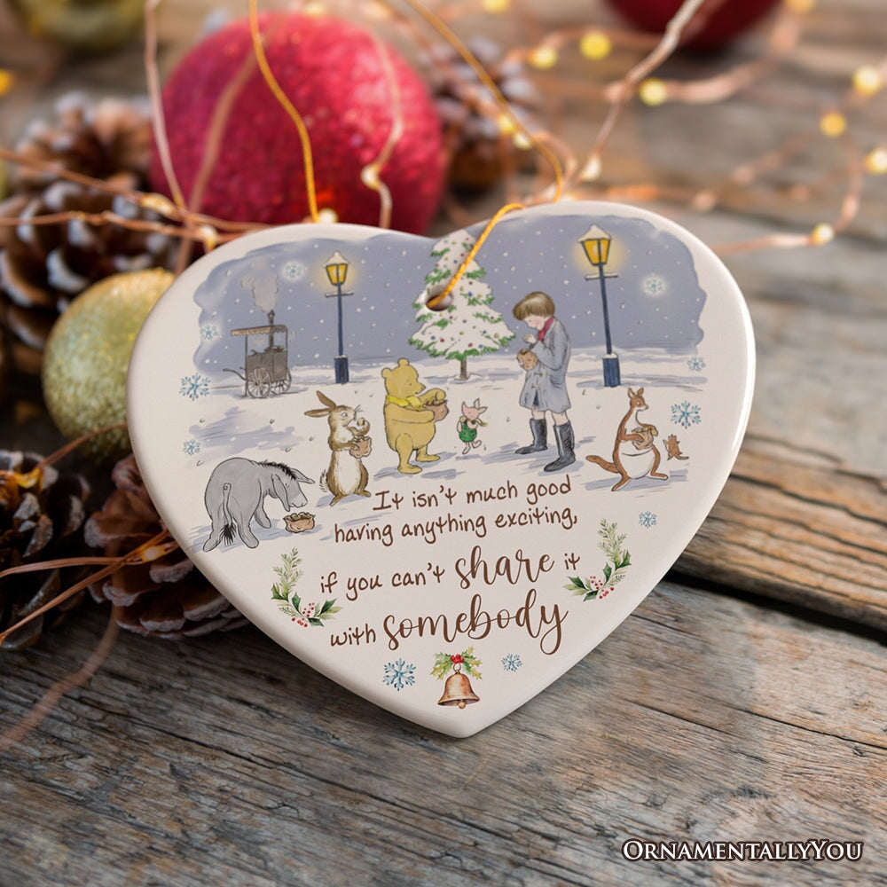 Excitement Means Little if Not Shared Ornament, Pooh and Friends Inspiring Quote Christmas Gift and Decor