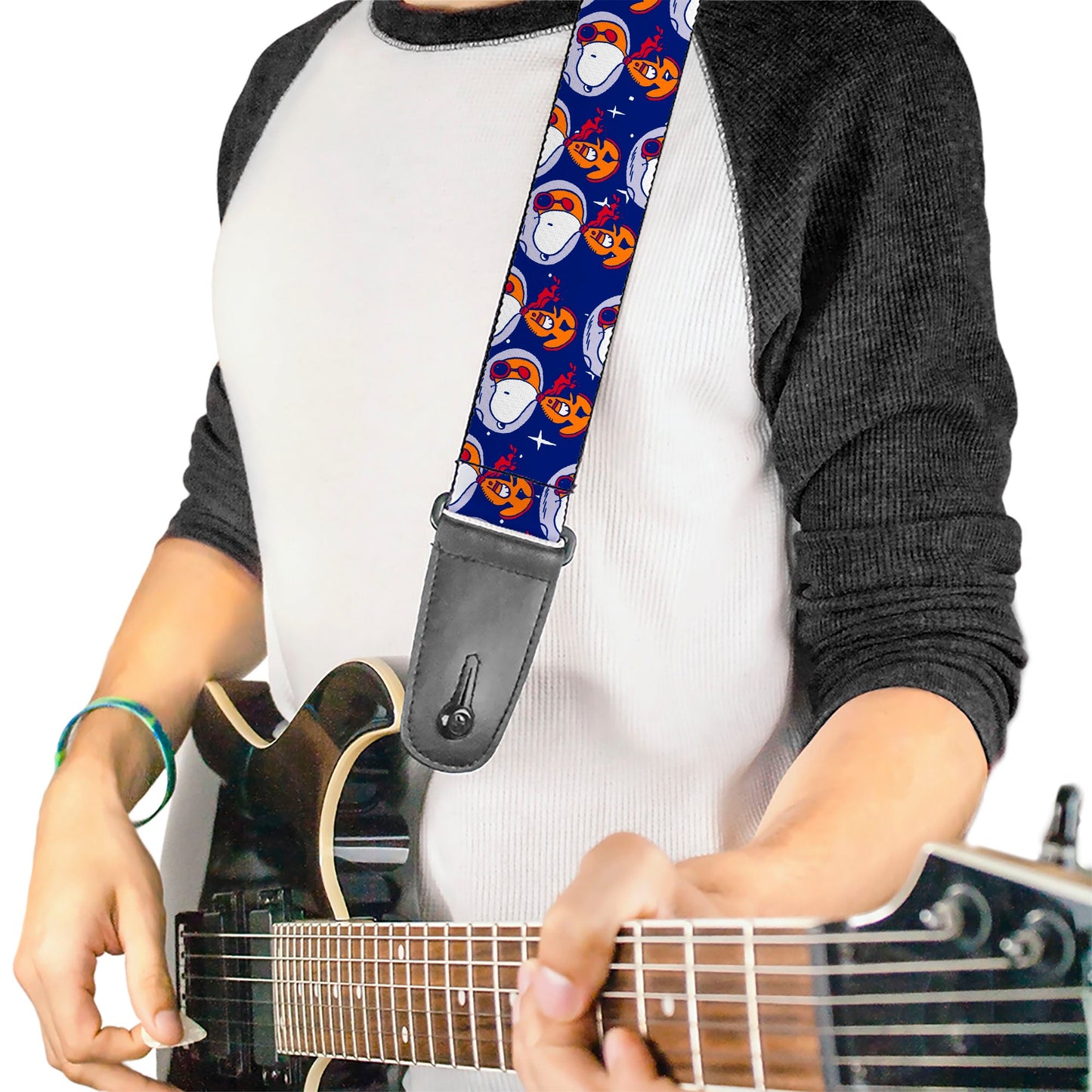 Guitar Strap - Peanuts Astronaut Snoopy Walking Pose Scattered Blue/Orange