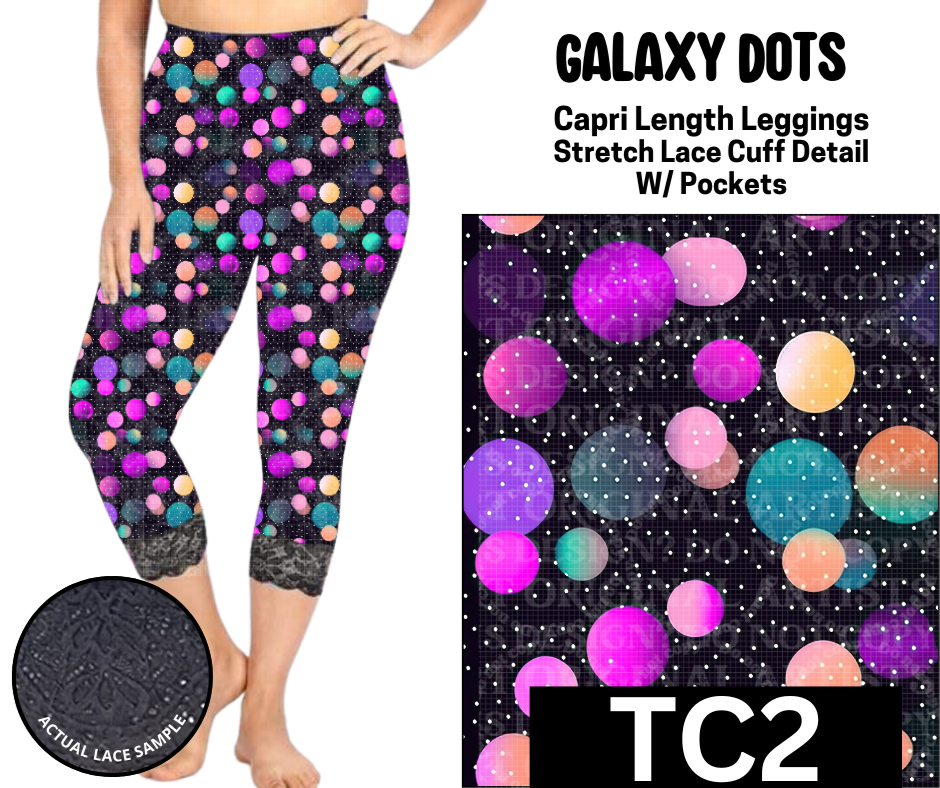 Galaxy Dots Lace Cuff Capris w/ Pockets