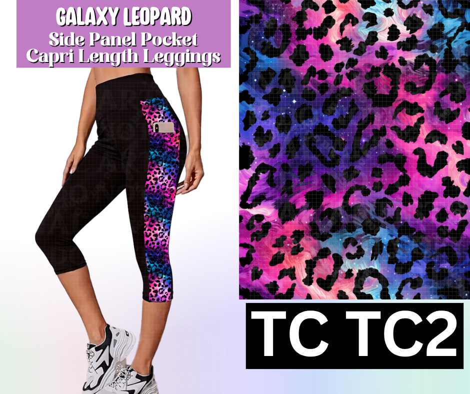 Galaxy Leopard Side Panel Pocket Capri Length Leggings