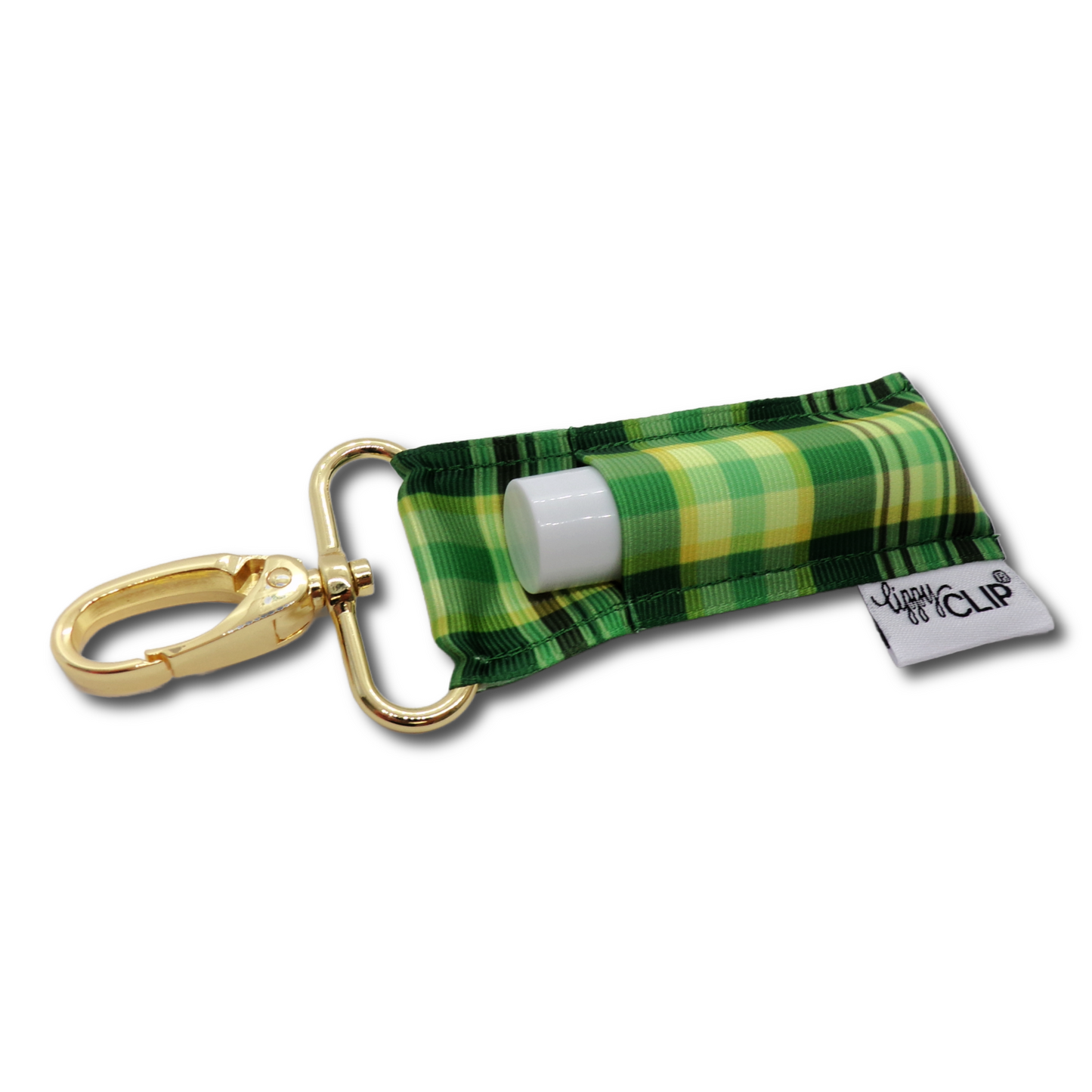 Green and Gold Plaid LippyClip® Lip Balm Holder