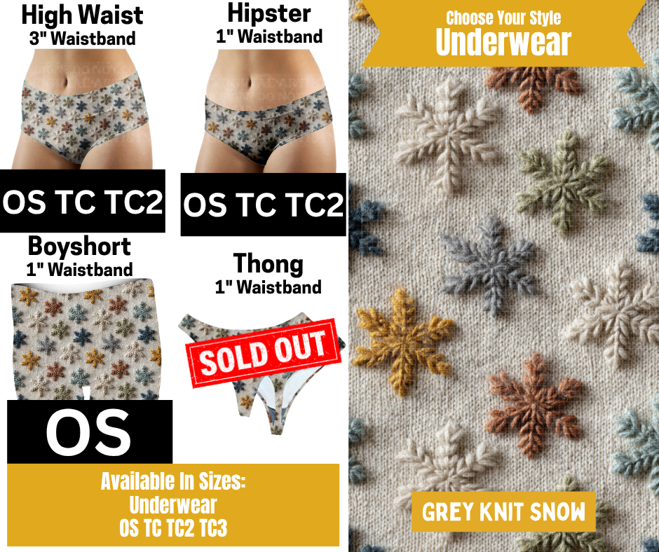 Grey Knit Snow Hipster, High Waist, Boyshort Underwear