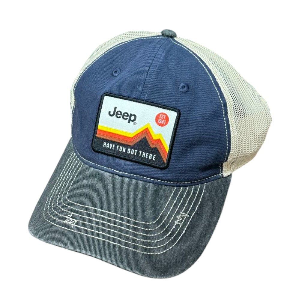 Hat - Jeep Have Fun Out There Patch Garment Washed Trucker