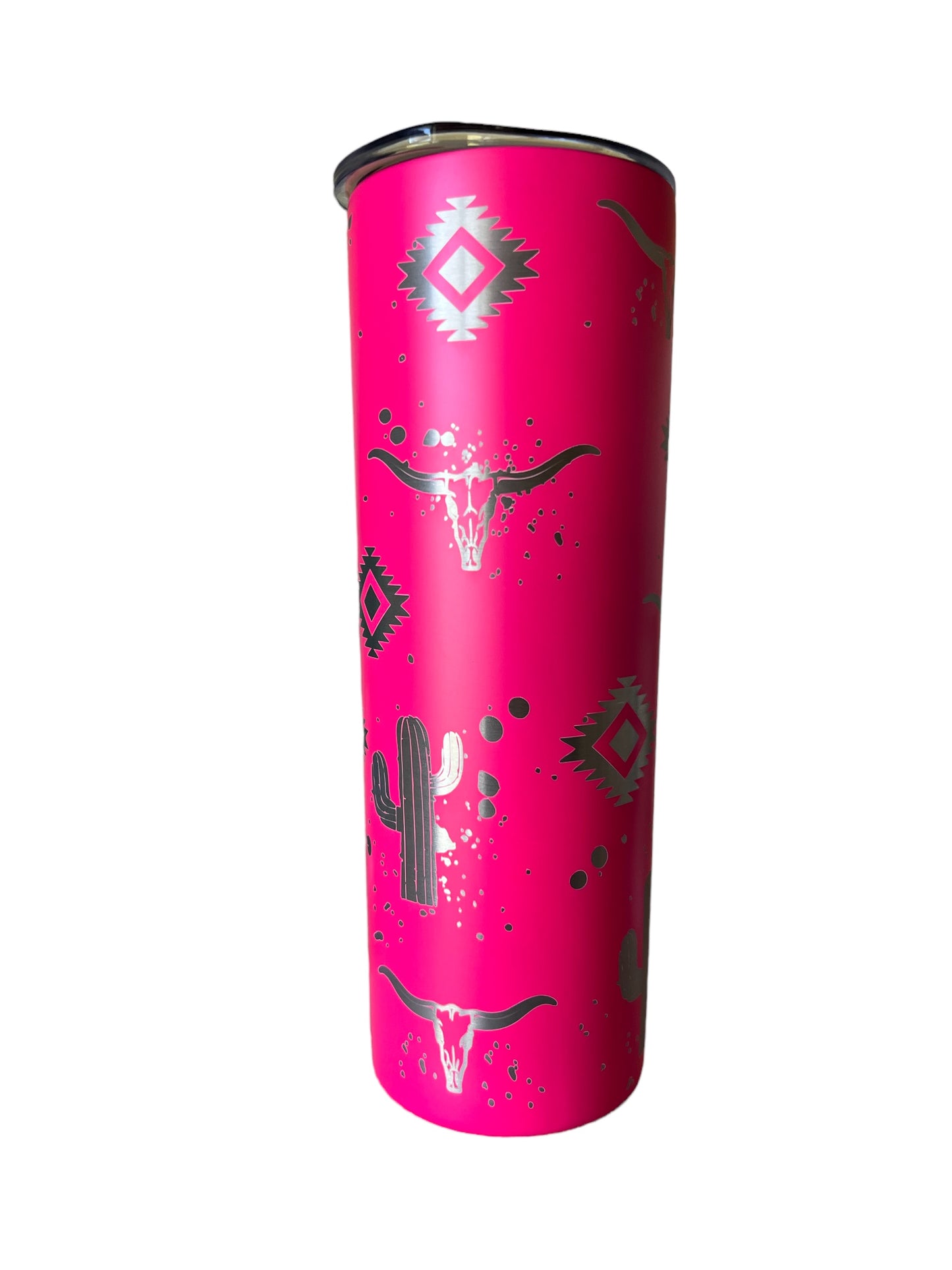 20oz Skinny Etched Tumbler - Hot Pink Aztecc
