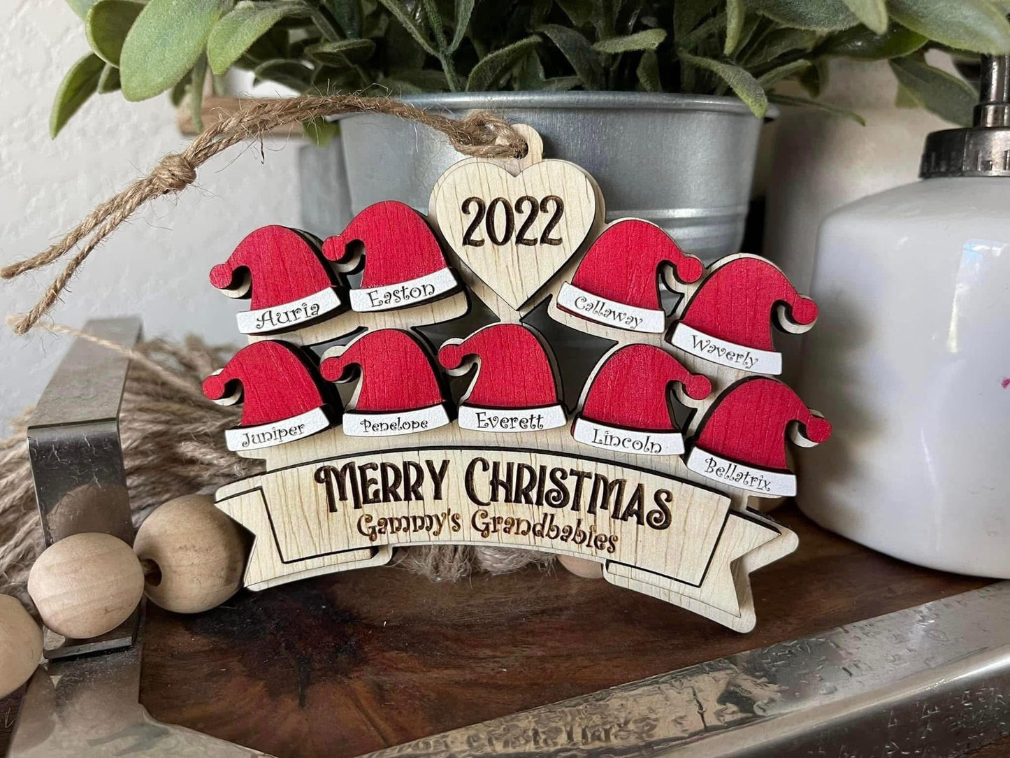 Custom PERSONALIZED HOLIDAY SANTA HAT Ornament PREORDER- Arrives in 4-5 wks)