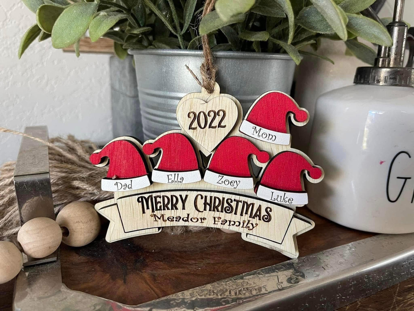 Custom PERSONALIZED HOLIDAY SANTA HAT Ornament PREORDER- Arrives in 4-5 wks)