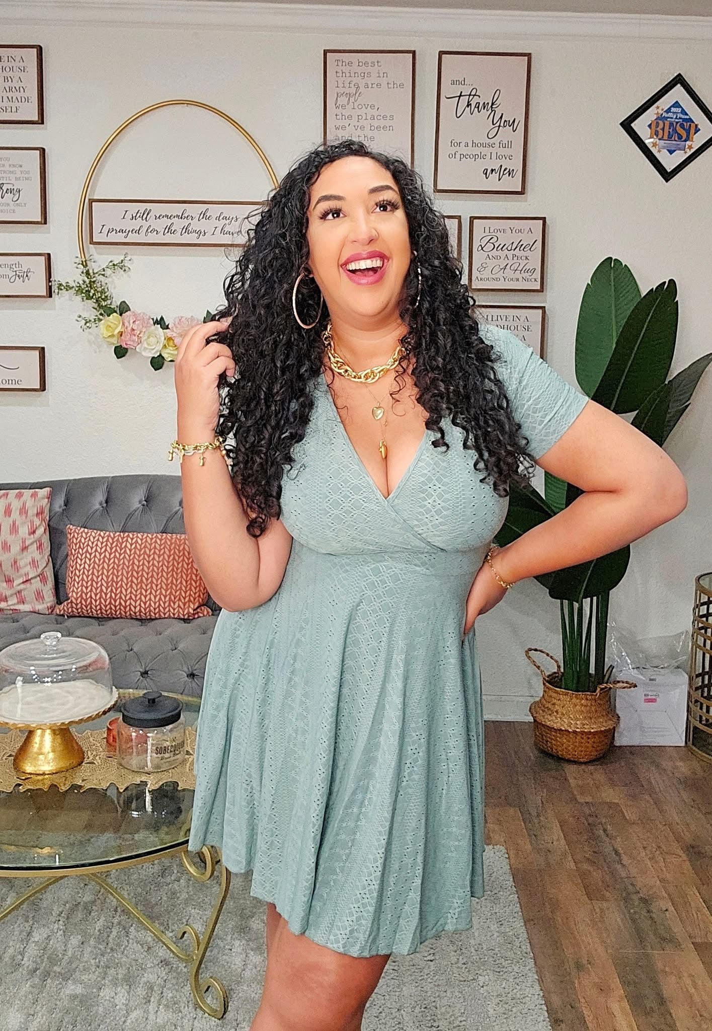 Eyelet Short Sleeve Mini Dress