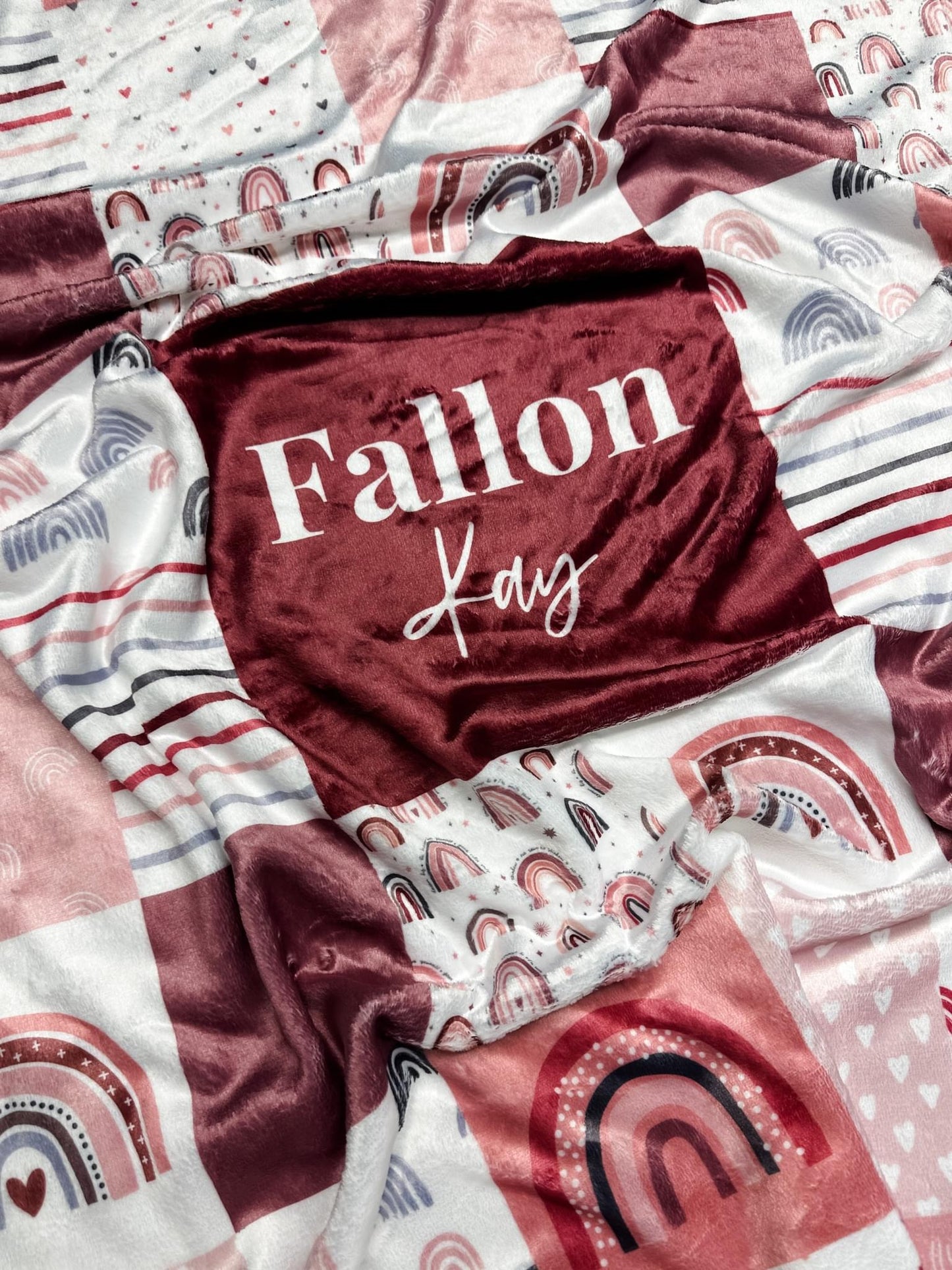 Custom Personalized Plush Minky Blanket - Modern Rainbow Faux Quilt Style // 3 sizes