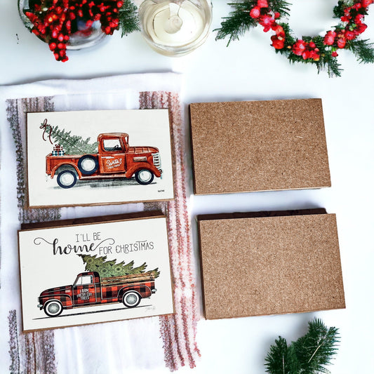 Vintage Red Truck Sign Rustic Farmhouse Holiday Tiered Tray Mantel Decor