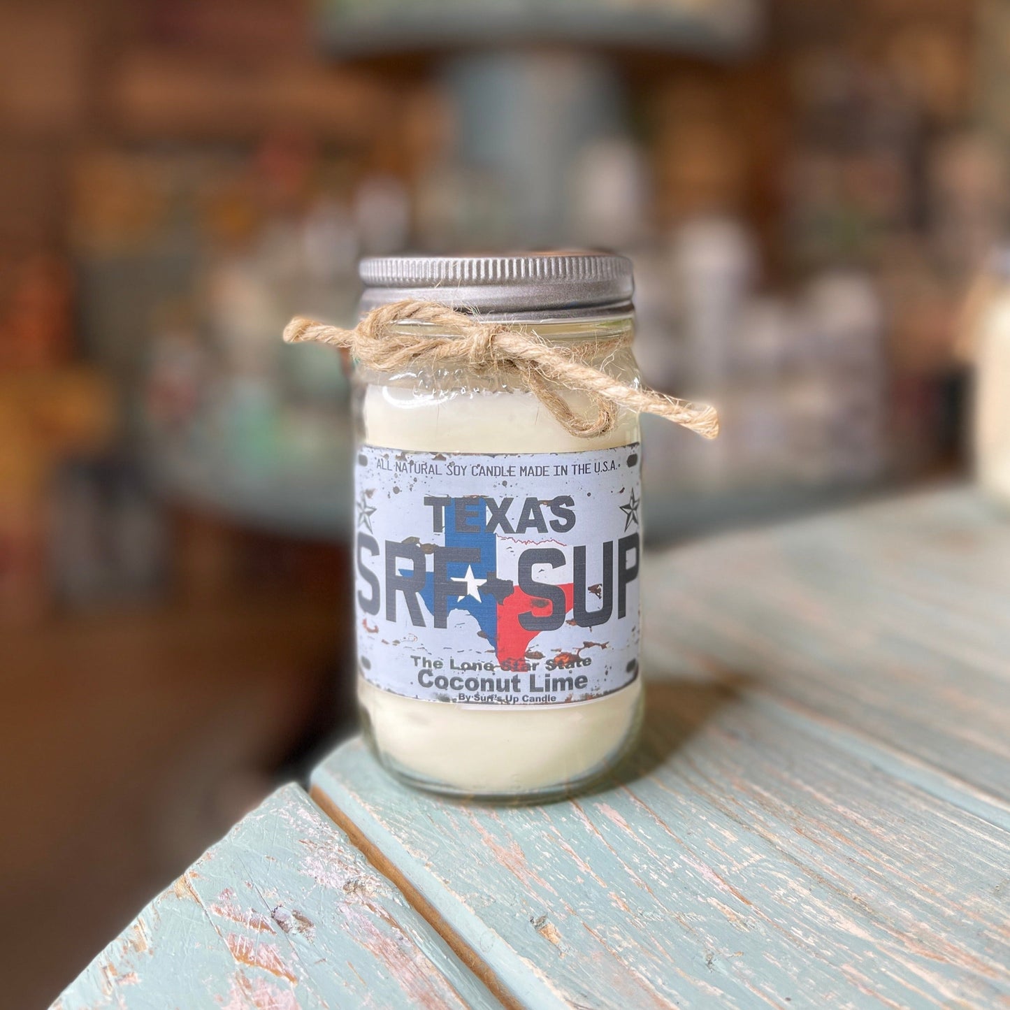 Texas License Plate Coconut Lime Mason Jar Candle
