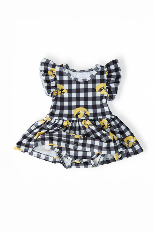 Iowa Plaid Tigerhawk Flutter Twirl Bodysuit