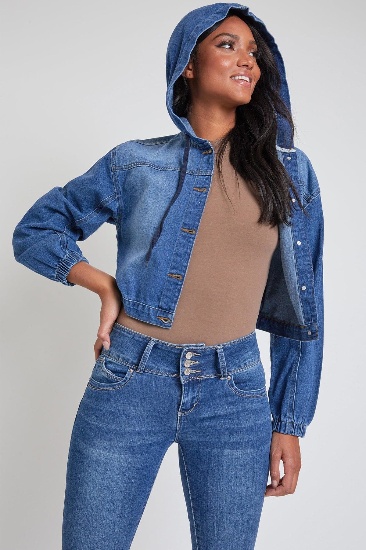 Women's Crop Hooded Denim Jacket