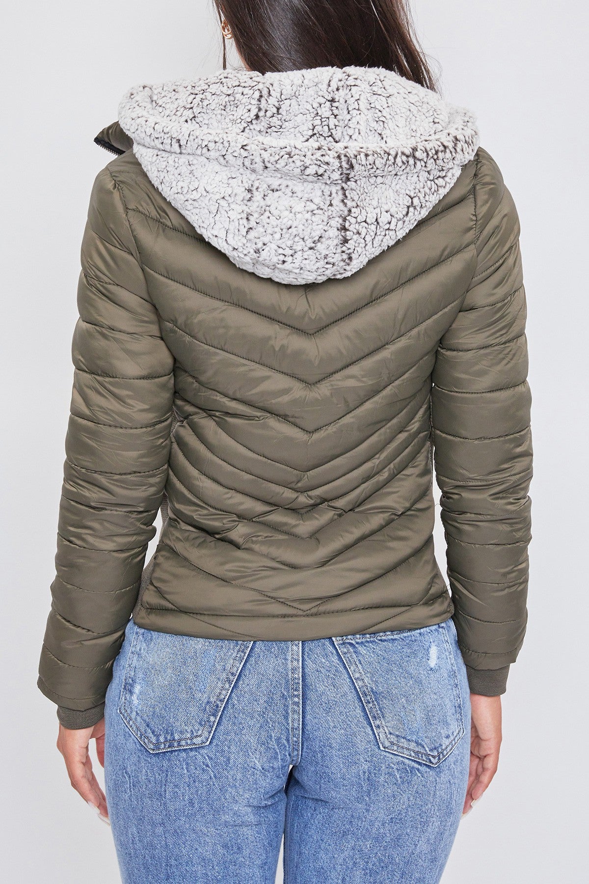 Puffer Jacket With Sherpa Fur Hoodie