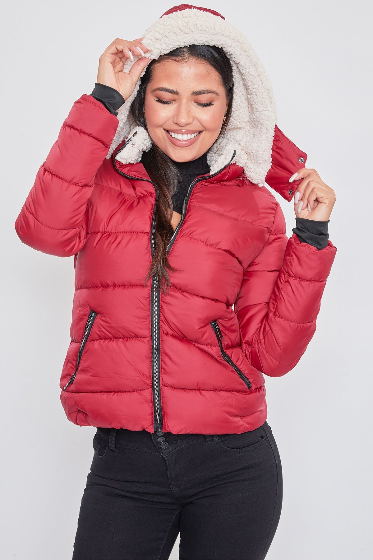 Jacket Puffer With Sherpa Fur Hoodie