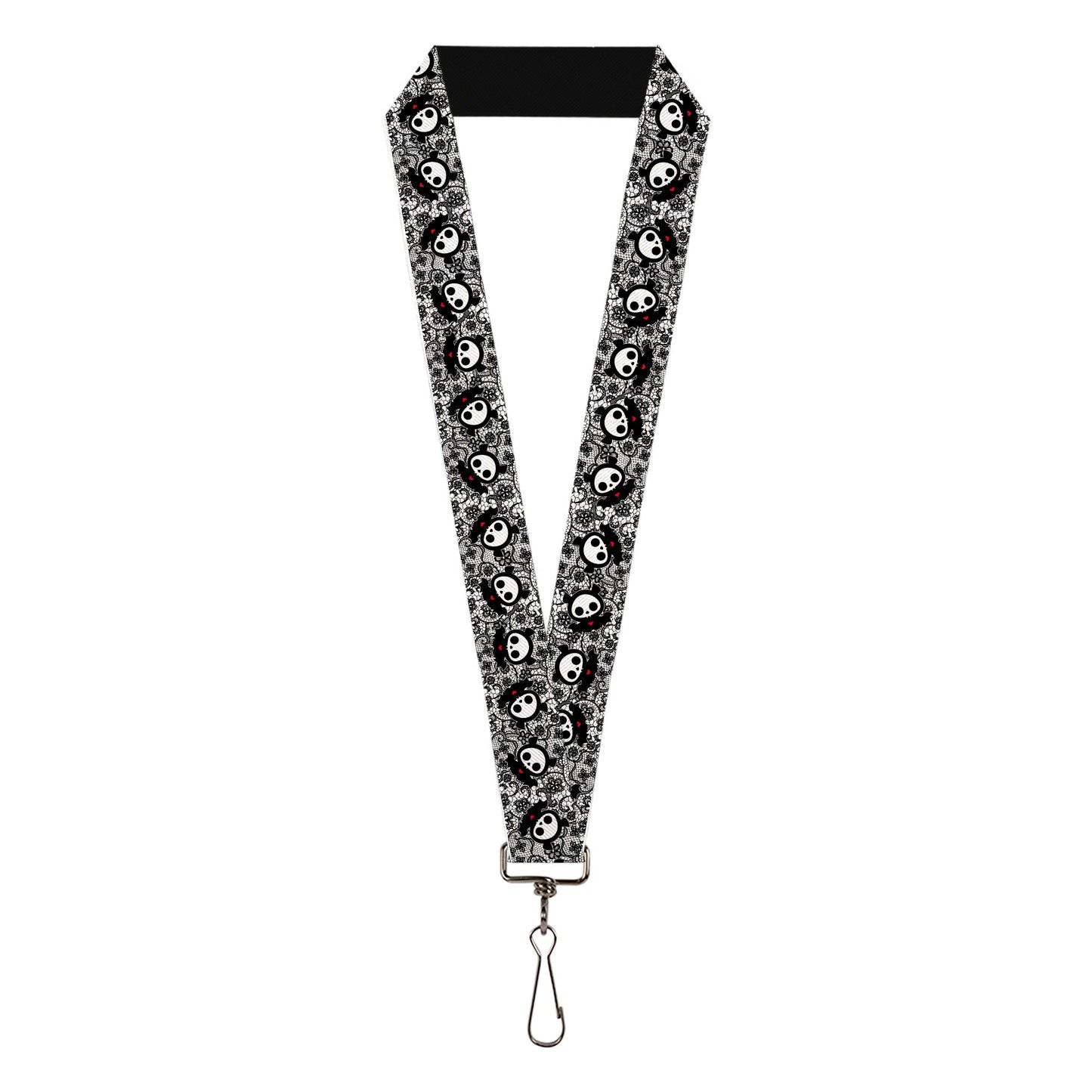 Lanyard - 1.0" - Skelanimals Diego the Bat Pose Lace Print White/Black