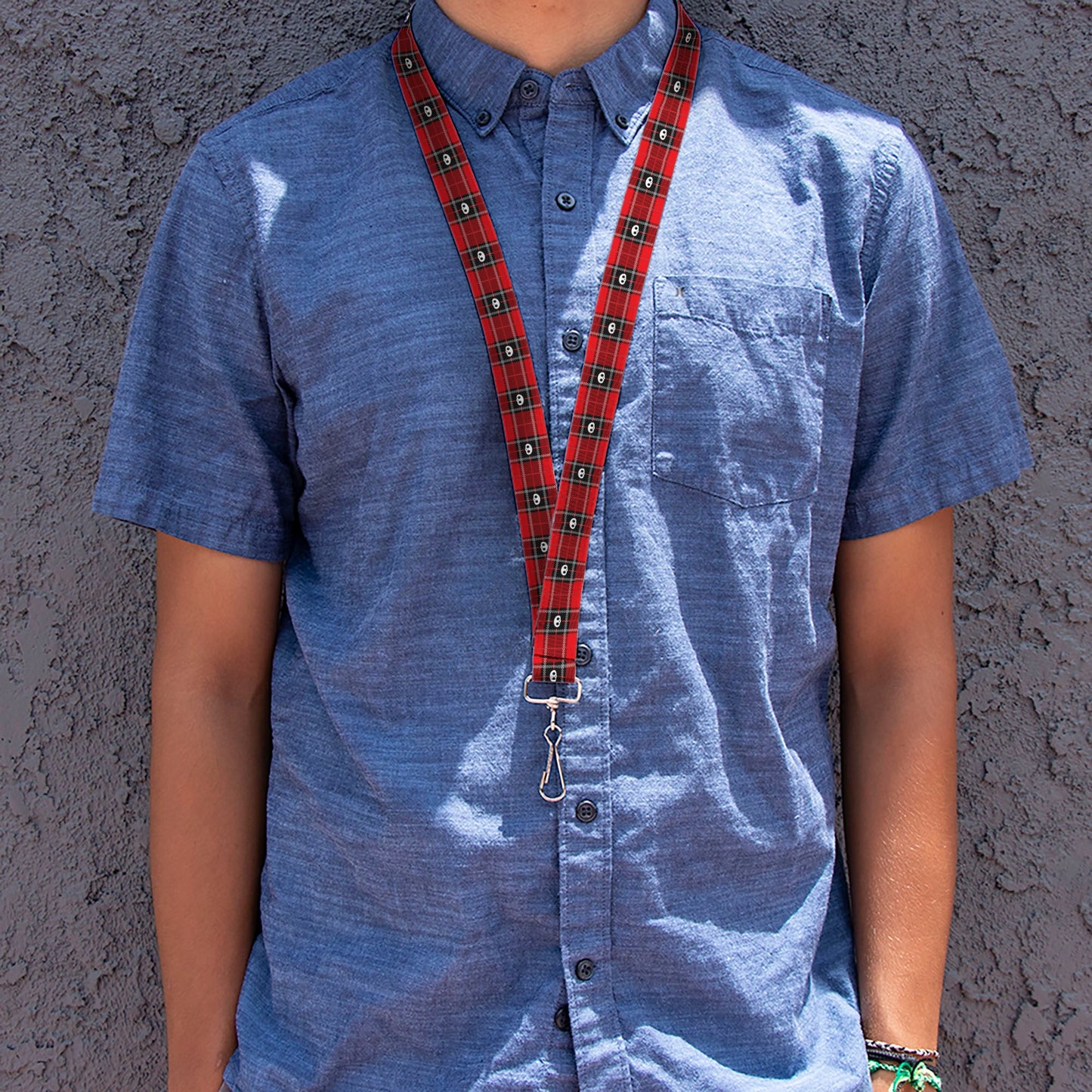 Lanyard - 1.0" - Skelanimals Face Logo Plaid Red/Black/White