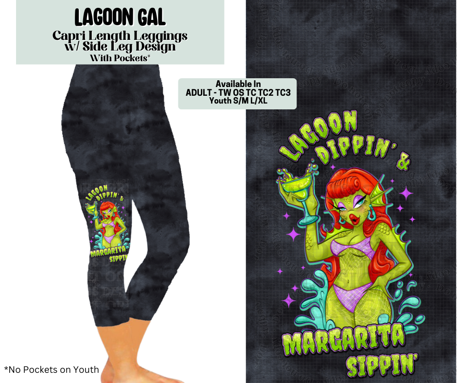 Preorder! Closes 6/19. ETA Sept. Lagoon Gal Capri Leggings w/ Side Leg Designs