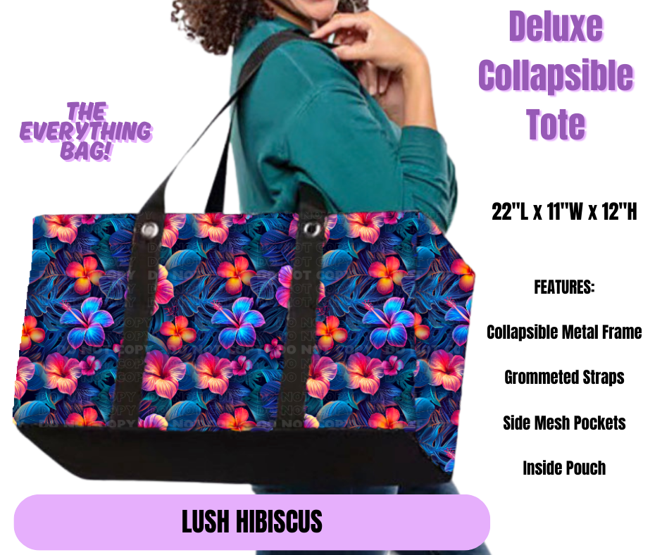 Lush Hibiscus Collapsible Tote