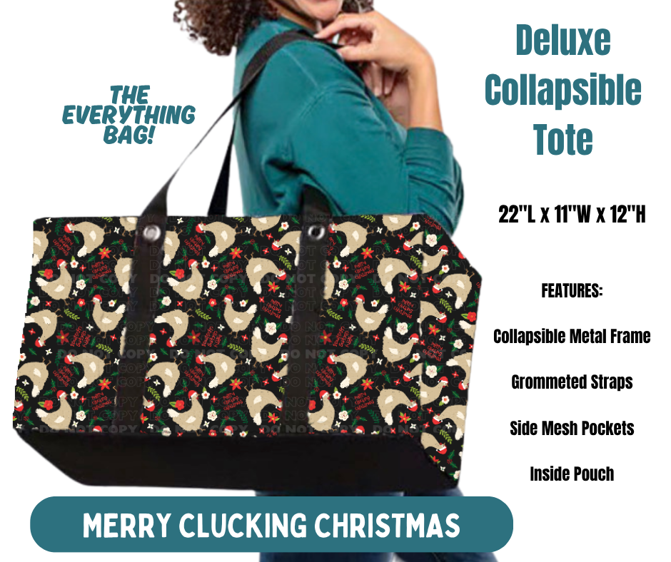 Preorder! Closes 8/13. ETA Nov. Merry Clucking Christmas Collapsible Tote