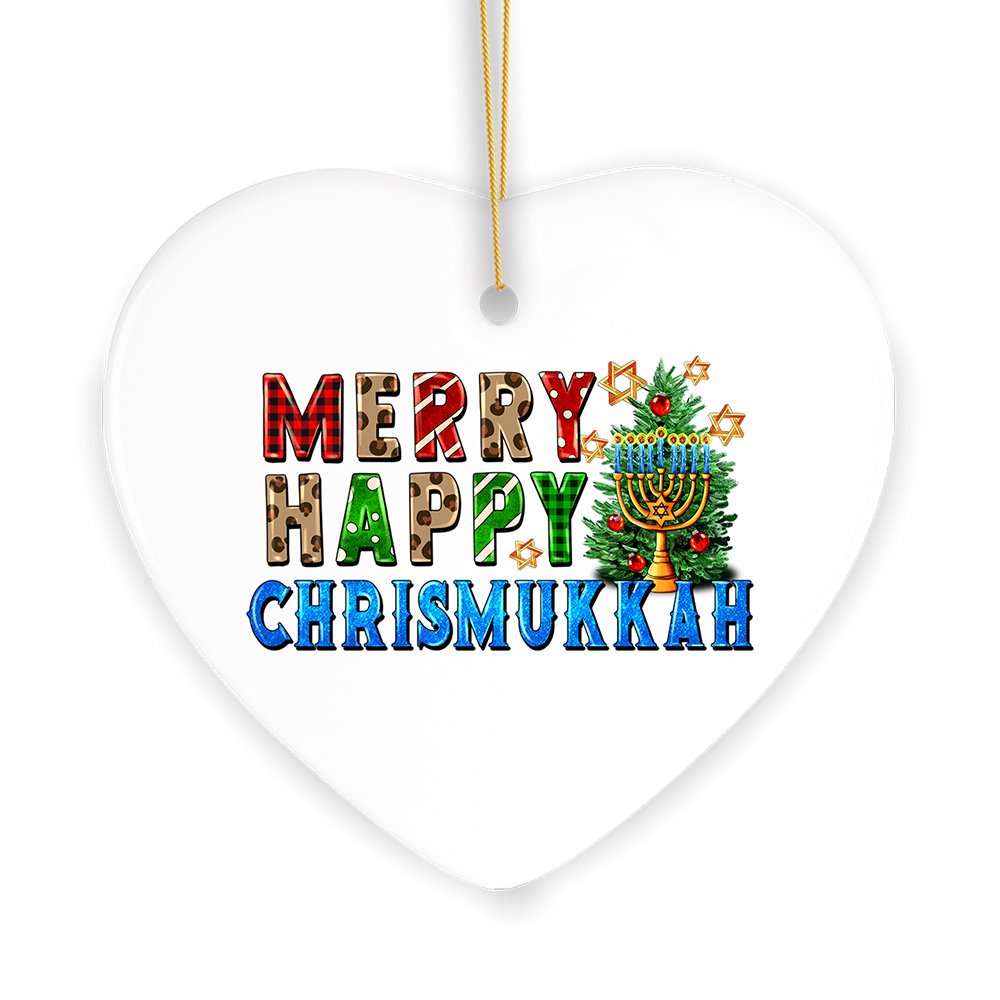 Merry Happy Chrismukkah Festive Ornament, Christmas and Hanukkah Chanukah Theme