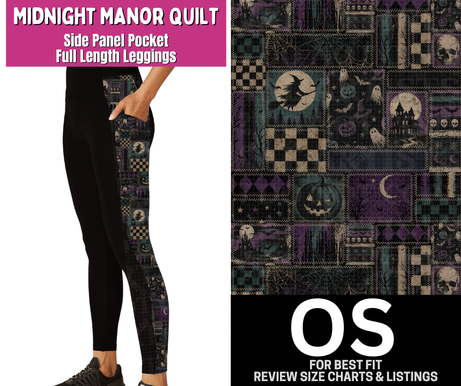 Midnight Manor Quilt Side Panel Pocket Full Length Leggings