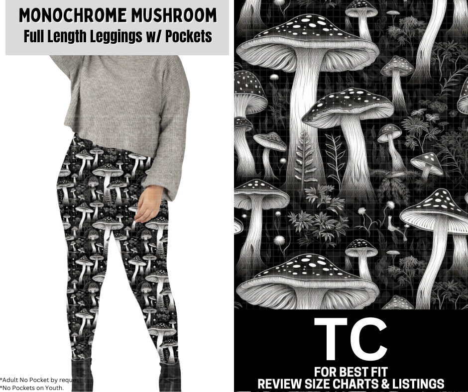 Monochrome Mushroom Full Length Leggings w/ Pockets